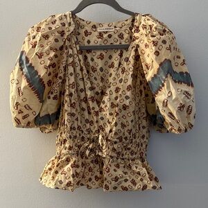Ulla Johnson Beige and Blue Patterned Blouse